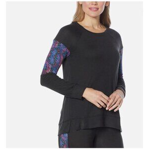 Retreat Rhonda Spear Women's Black Lounge Set With Colorful Floral Accents - Siz